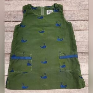 Vintage Lilly Pulitzer Green Corduroy Dress with Blue Embroidered Whales Size 4